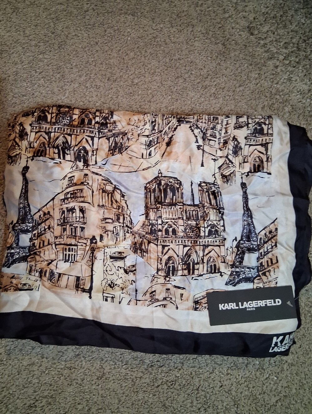 Karl Lagerfeld Paris 100% Silk Scarf,  34x34 Europe paris themed